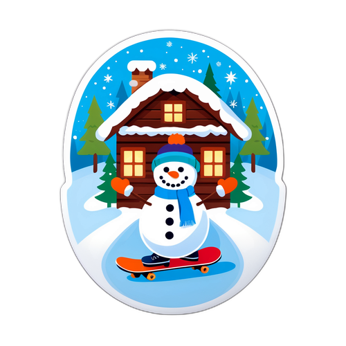 Festlig vinterlandskap med snögubbe