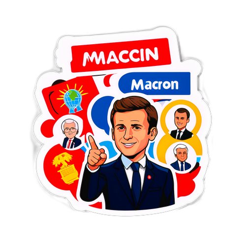 与马克龙互动的学生贴纸