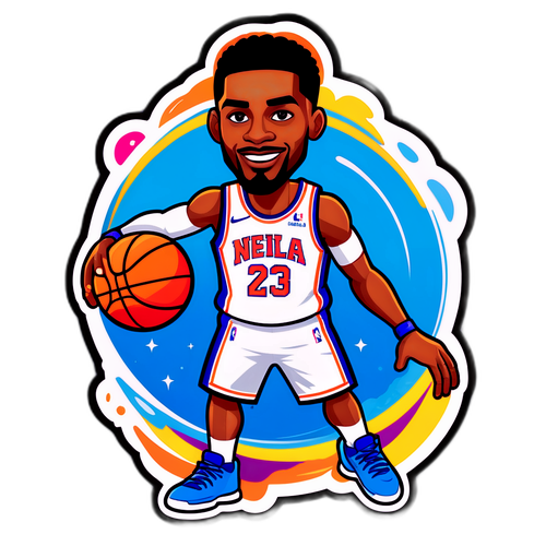 Vacker tecknad klistermärke av Dan Clancy med basketboll