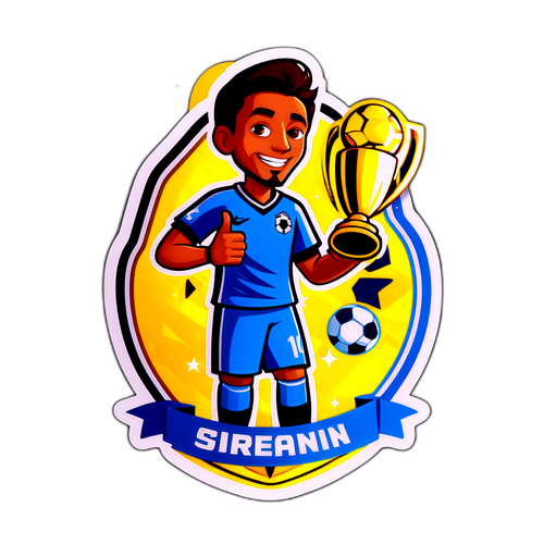 축구 선수와 트로피 디자인 스티커