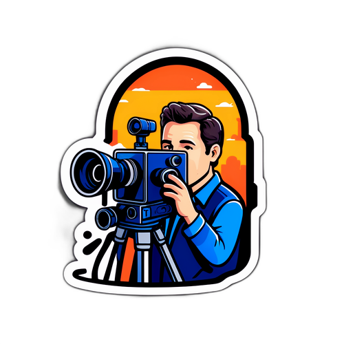 Een sticker van Philippe Lacheau met een filmset thema