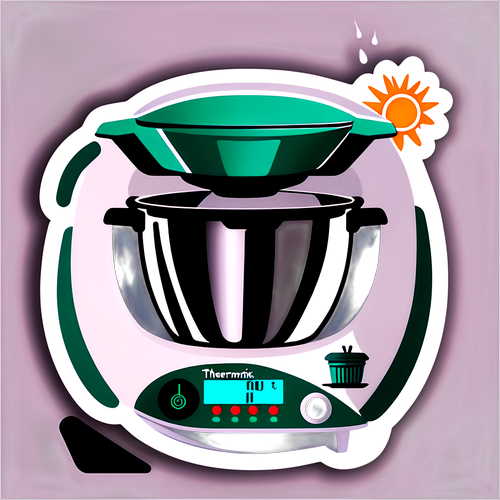 Sticker mit stilisierter Darstellung eines Thermomix in einer modernen Küche