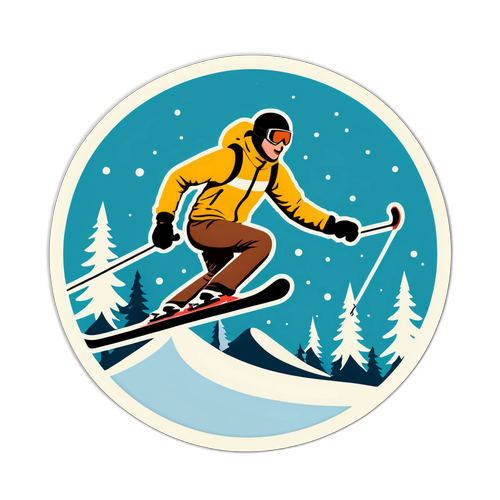 Autocolant vintage cu schiuri pe fundal snowy