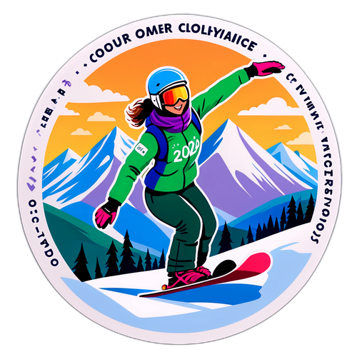 Sticker cu femeie snowboarder la Olimpiada de Iarnă 2026