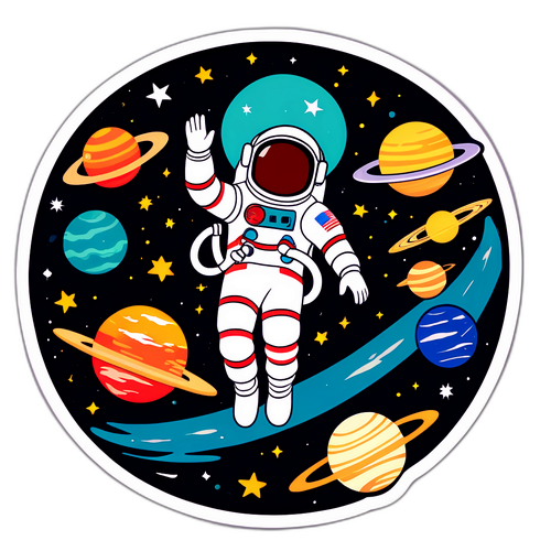 Sticker van een astronaut in de ruimte