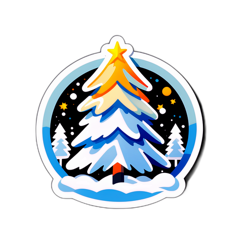 สติ๊กเกอร์ต้นคริสต์มาสในฤดูหนาว