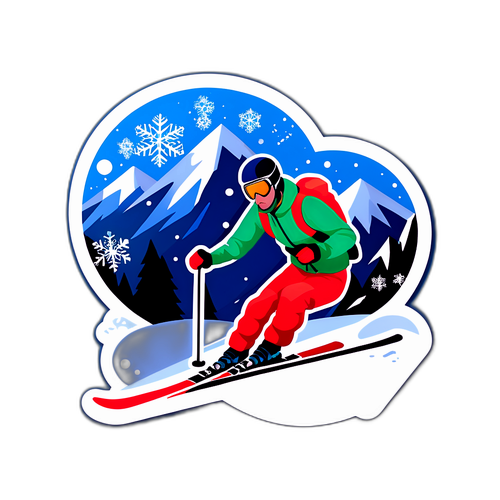 Autocollant de skieur en action