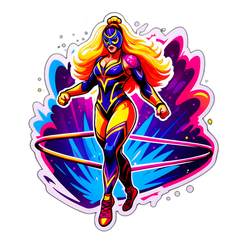 Dessin d'une lutteuse féminine en costume extravagant