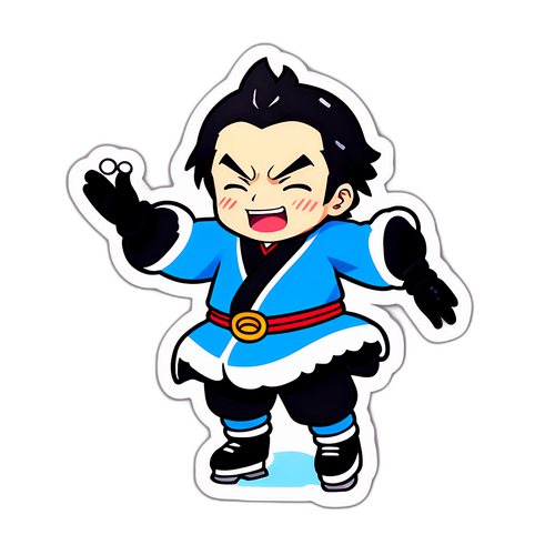 可愛いデフォルメの織田信成がアイススケートを優雅に演じる