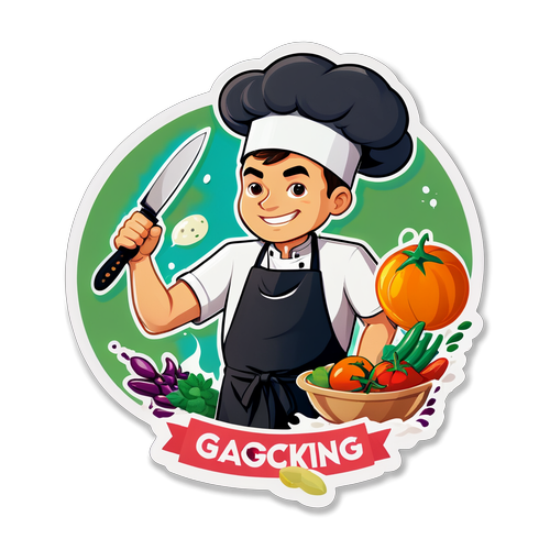 Un sticker cu Matteo Gigante în acțiune, gătind