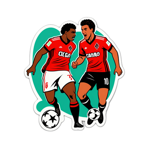 Наклейка с футболистами Flamengo и Santos во время матча