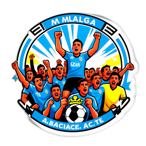 Design cu o scenă plină de energie, surprinzând momentul de la meciul Málaga - Albacete