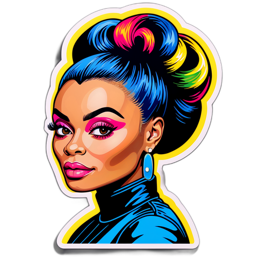 Conception d'un autocollant mettant en avant Blac Chyna dans un style pop art vibrant