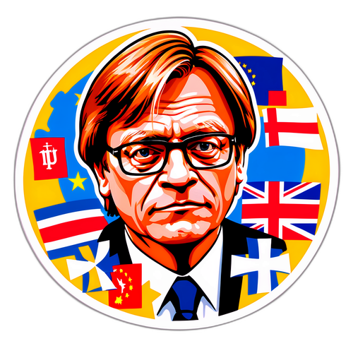 Sticker van Guy Verhofstadt met een politieke boodschap