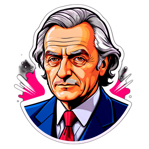 Sticker z portretem Andrzeja Zolla w stylu komiksowym