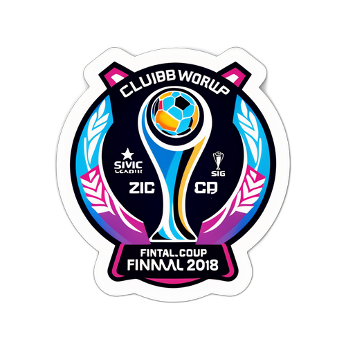 Diseño futurista de etiqueta para la final del Club World Cup