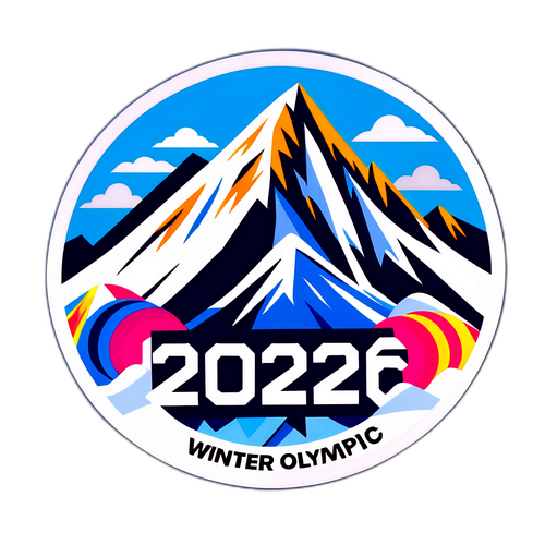 מדבקת הרים מושלגת עם בנר 'אולימפיאדת החורף 2026'