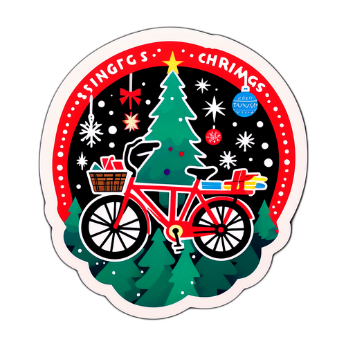 En lekfull klistermärke med julig cykel