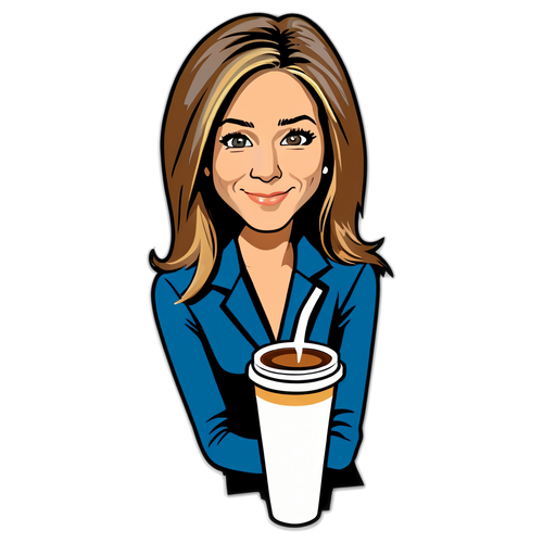 Caricatura carina di Jennifer Aniston nel famoso pose di 'Friends'