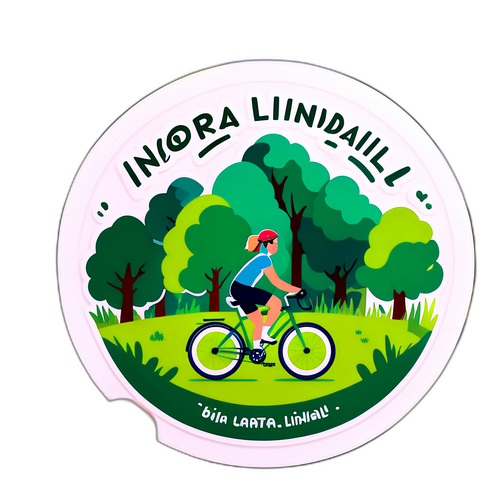 Sticker med Nora Lindahl som cyklar i en grön park