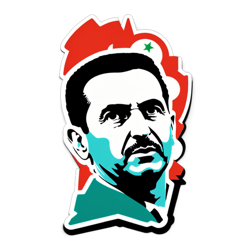 Politisches Sticker mit stylisiertem Porträt von Assad