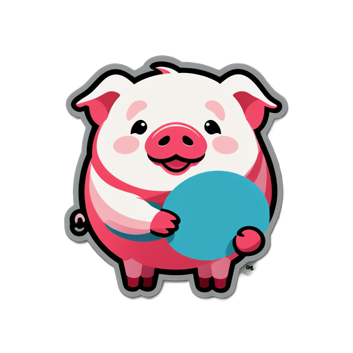 Charming Pig Holding a Blue Balloon