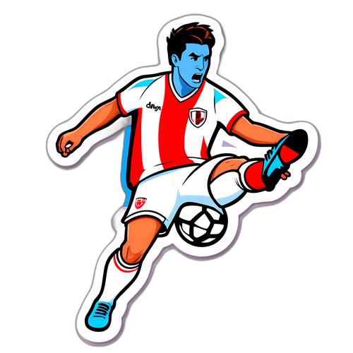 Egy vidám matrica Rayo Vallecano futballistával, aki rúgás közben áll