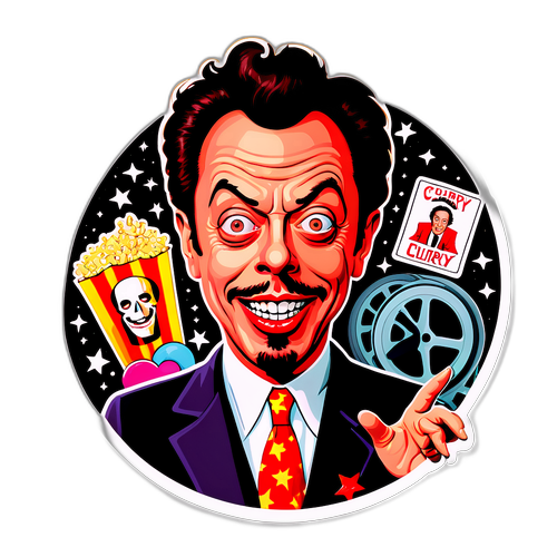 Färgglad klistermärke med Tim Currys karikatyr
