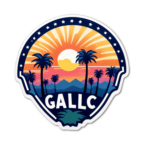 Stiker Artistik Logo LA Galaxy dengan Latar Belakang Sunset