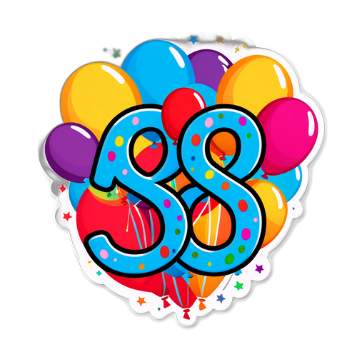 Desenho divertido do número 38 em estilo de loteria, com balões de festa e confetes, simbolizando sorte e apostas