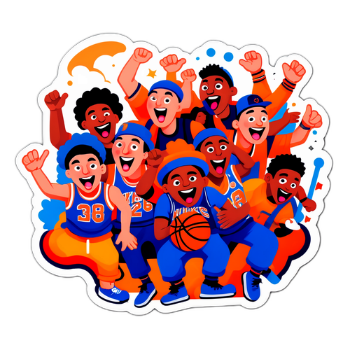 Whimsical Crowd Cheering for the Knicks