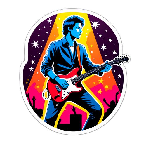 Sticker cu un chitarist pe scenă