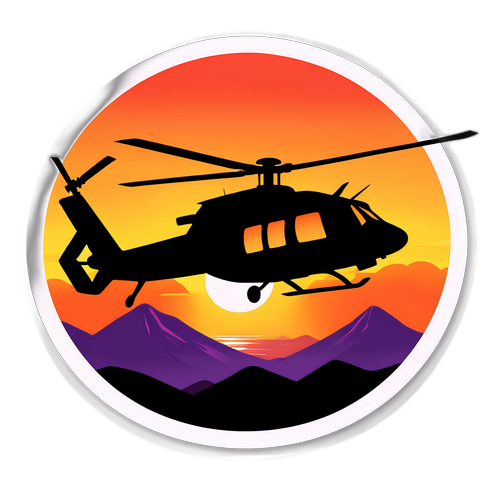 Helikopter Siluet dengan Latar Belakang Matahari Terbenam