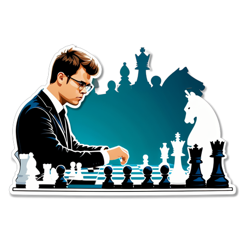 En sindssyg klistermærke af Magnus Carlsen under et skakmatch