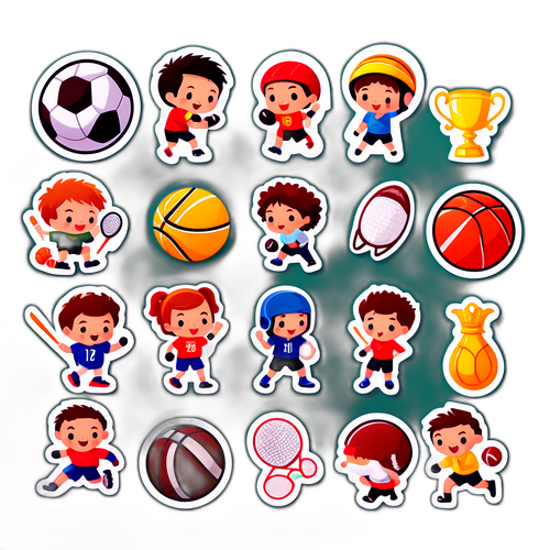 สติ๊กเกอร์การ์ตูนน่ารักที่แสดงกิจกรรมกีฬา