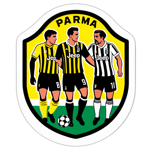 Retro stylový nálepka odrážející rivalitu Juventus-Parma