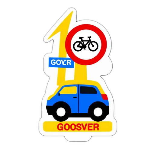 Sticker van de Gover met een herkenbare illustratie van een Nederlands verkeersbord