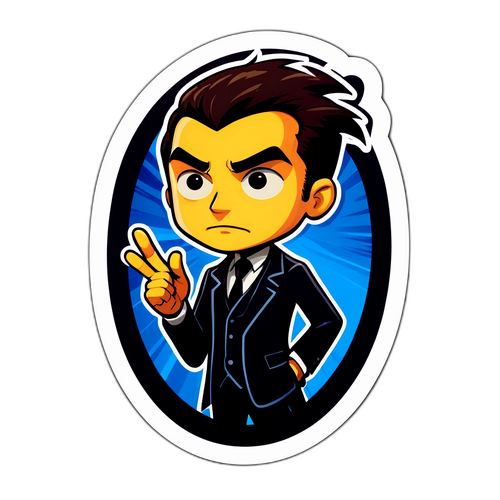 Стикер с персонажем, изображающим собеседника на фоне студии