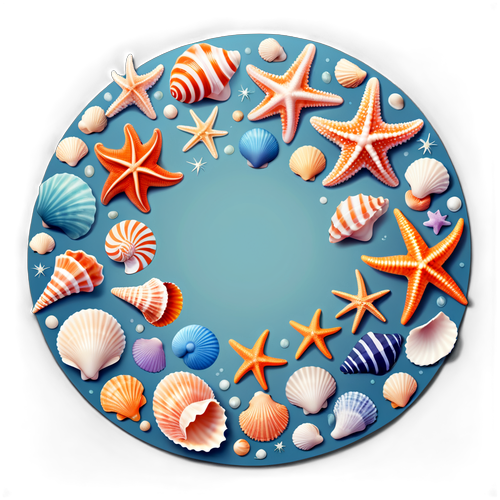 Seashells and Starfish Circle Sticker
