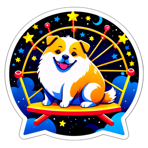 可愛的圓圓狗狗與摩天輪