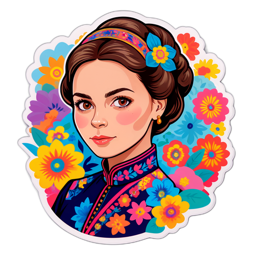 Спеціальний стікер з портретом Даші Малахової на фоні розквітлих квітів