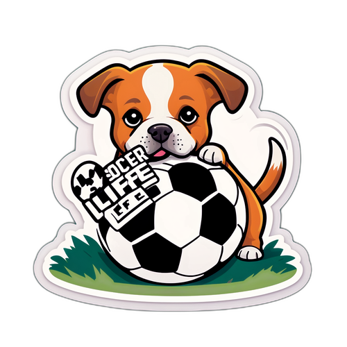Sticker Chó Chụp Ảnh Với Bóng Đá