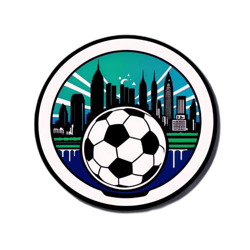 Stiker Skyline Kota New York dengan Bola Sepak
