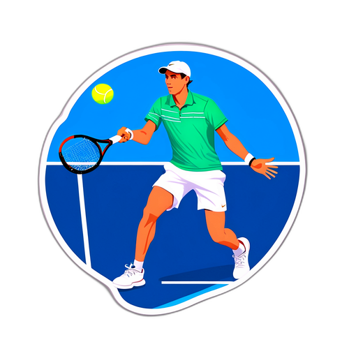 Autocollant mettant en valeur les courts de tennis d'Alex de Minaur avec des motifs de balle et de raquette
