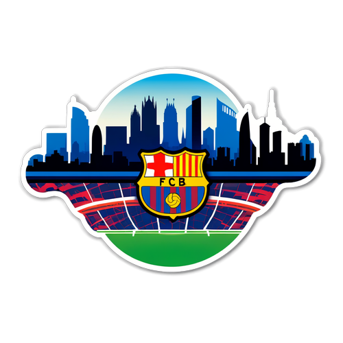 Desain Minimalis Menarik: Stiker Bola Sepak Barcelona dengan Latar Belakang Kota yang Menawan!