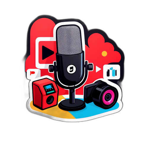 Autocollant représentant un studio YouTube avec équipement d'enregistrement professionnel