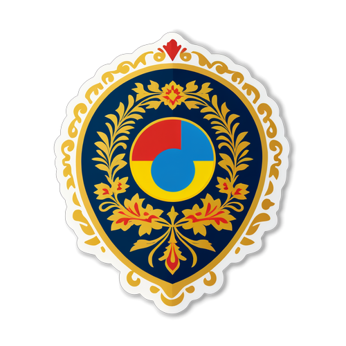 Autocolant vintage cu elemente de cultură românească și logo-ul PNRR