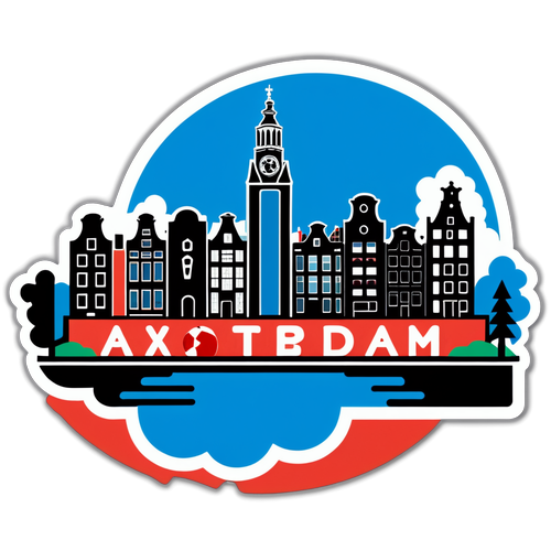 Sticker van de Amsterdamse skyline met het Ajax-logo