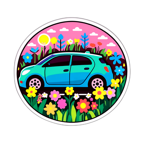 Екологічний наліпка для зарядної станції з весняними квітами та екологічними авто