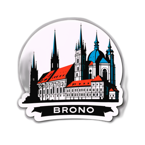 Sticker van Brno met een artistiek schaduwspel van zijn beroemde architectuur